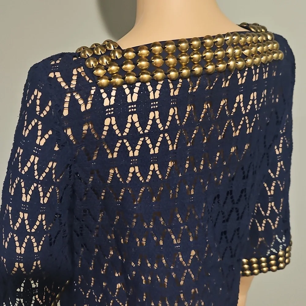 TRINA TURK LOS ANGELES PALM SPRINGS Navy Gold Cropped Bolero Women's Jacket 10. - Picture 7 of 7